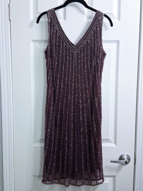 Dresses & Skirts - Plum Purple Fully Beaded Sleeveless V-Neck Midi Dress